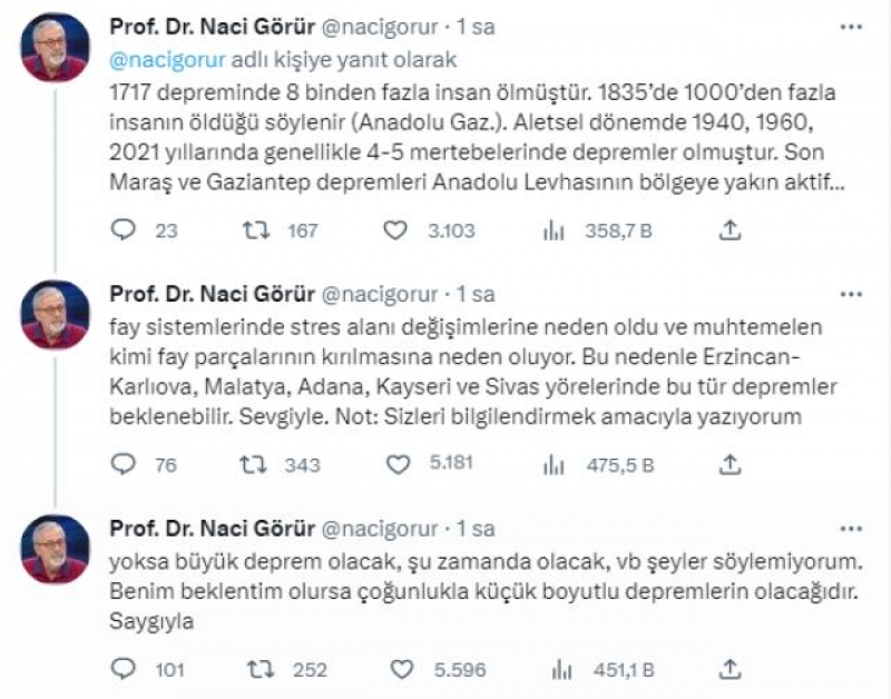 Bugünkü depremden sonra uyarı